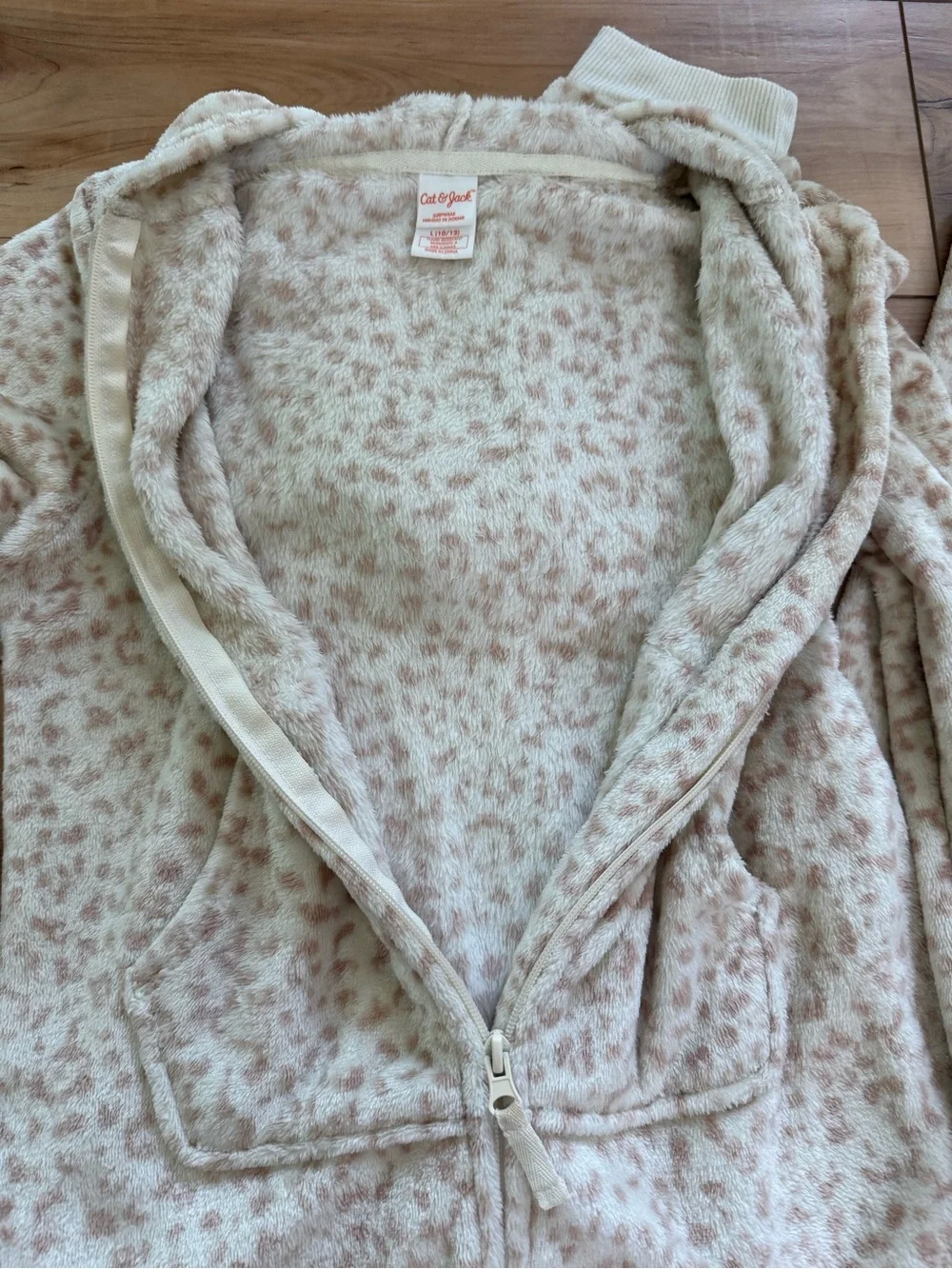 Cat & Jack Cream and Blush Leopard Fuzzy Zip Hoodie